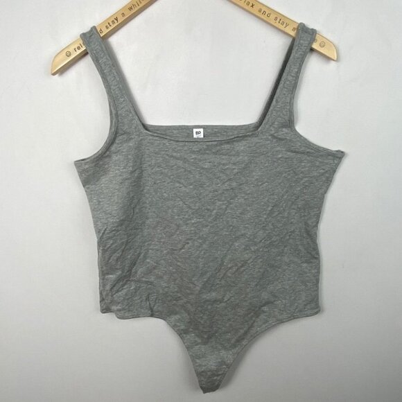 NEW Nordstrom Grey Square Neck Bodysuit BP Size Large Thong Bottom Heather Sleek - Picture 3 of 8